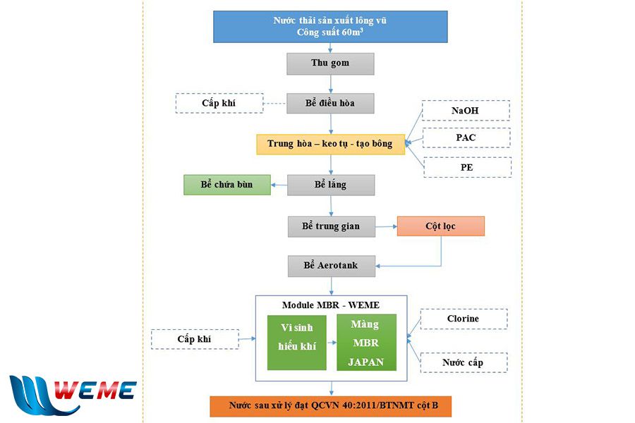 Hệ thống xử lý nước thải sản xuất lông vũ mà WeMe thực hiện 