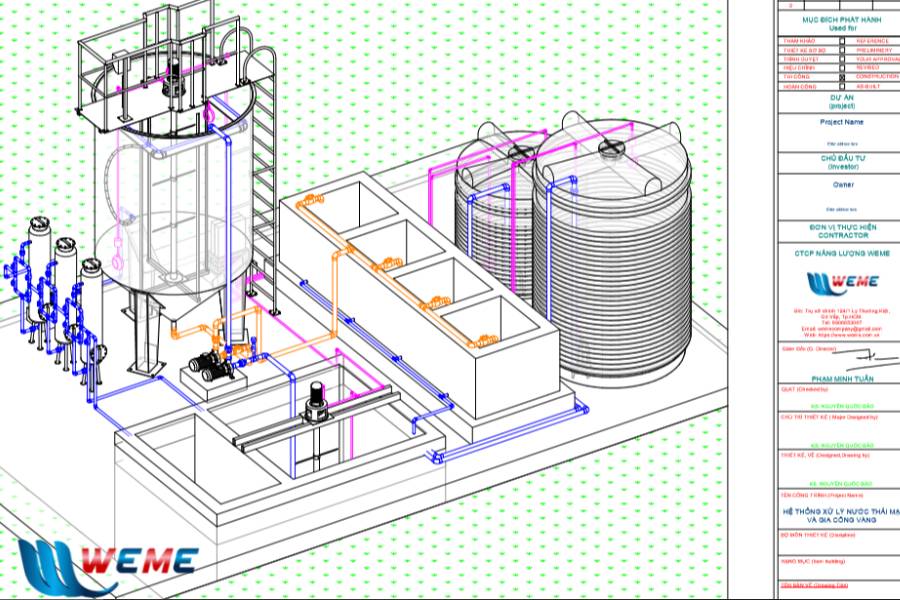 Bản vẽ phối cảnh hệ thống xử lý nước thải gia công vàng công suất 10 m3/ngày.đêm