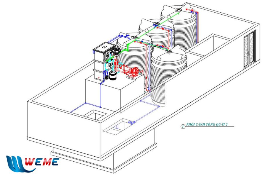 Toàn cảnh hệ thống xử lý nước thải thủy hải sản trên bản vẽ 3D