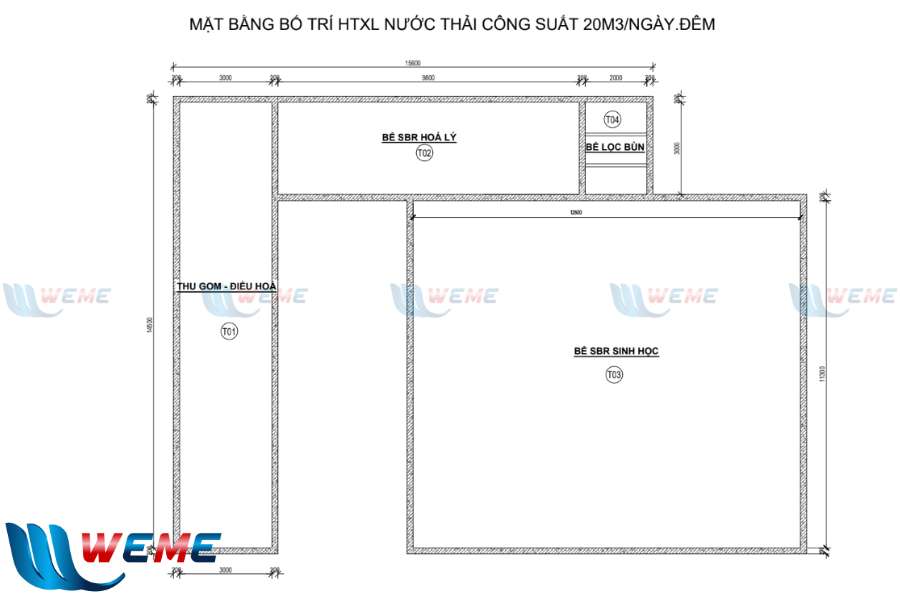 Mặt bằng bố trí hệ thống xử lý nước thải
