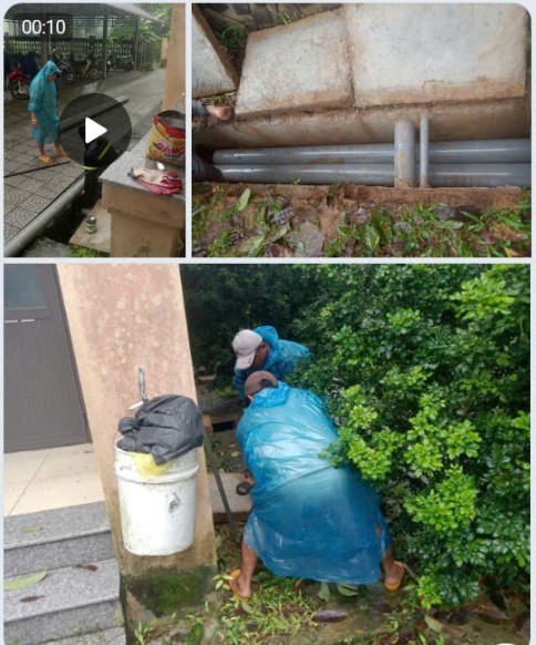 Đội thi công tuyến thu gom A Lưới cùng nhau đội mưa gió