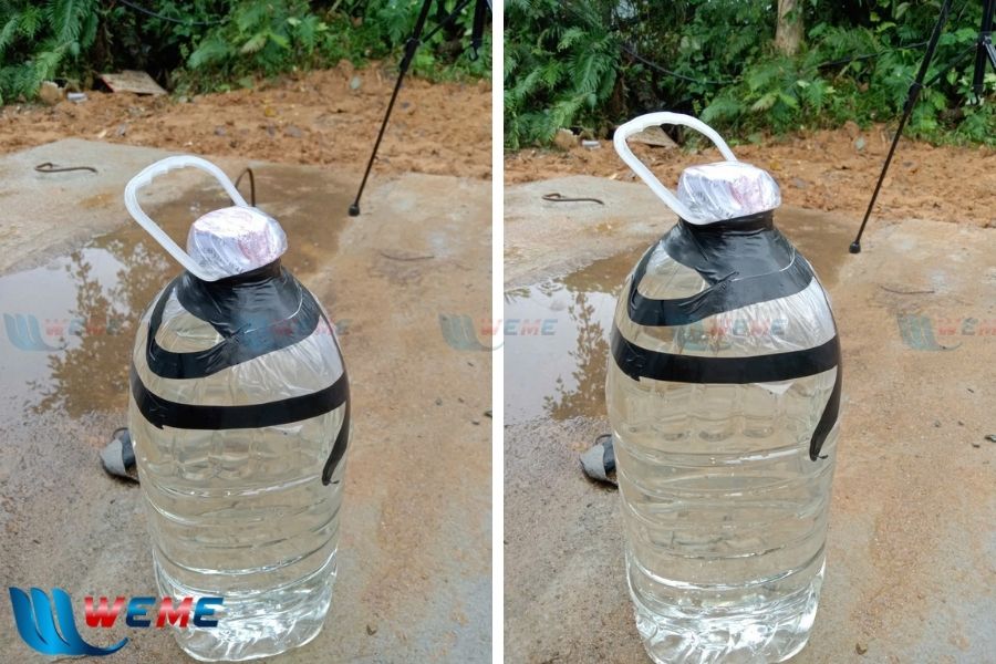 LHình ảnh mẫu nước thải hệ thống xử lý nước thải A Lưới được lấy đi kiểm tra